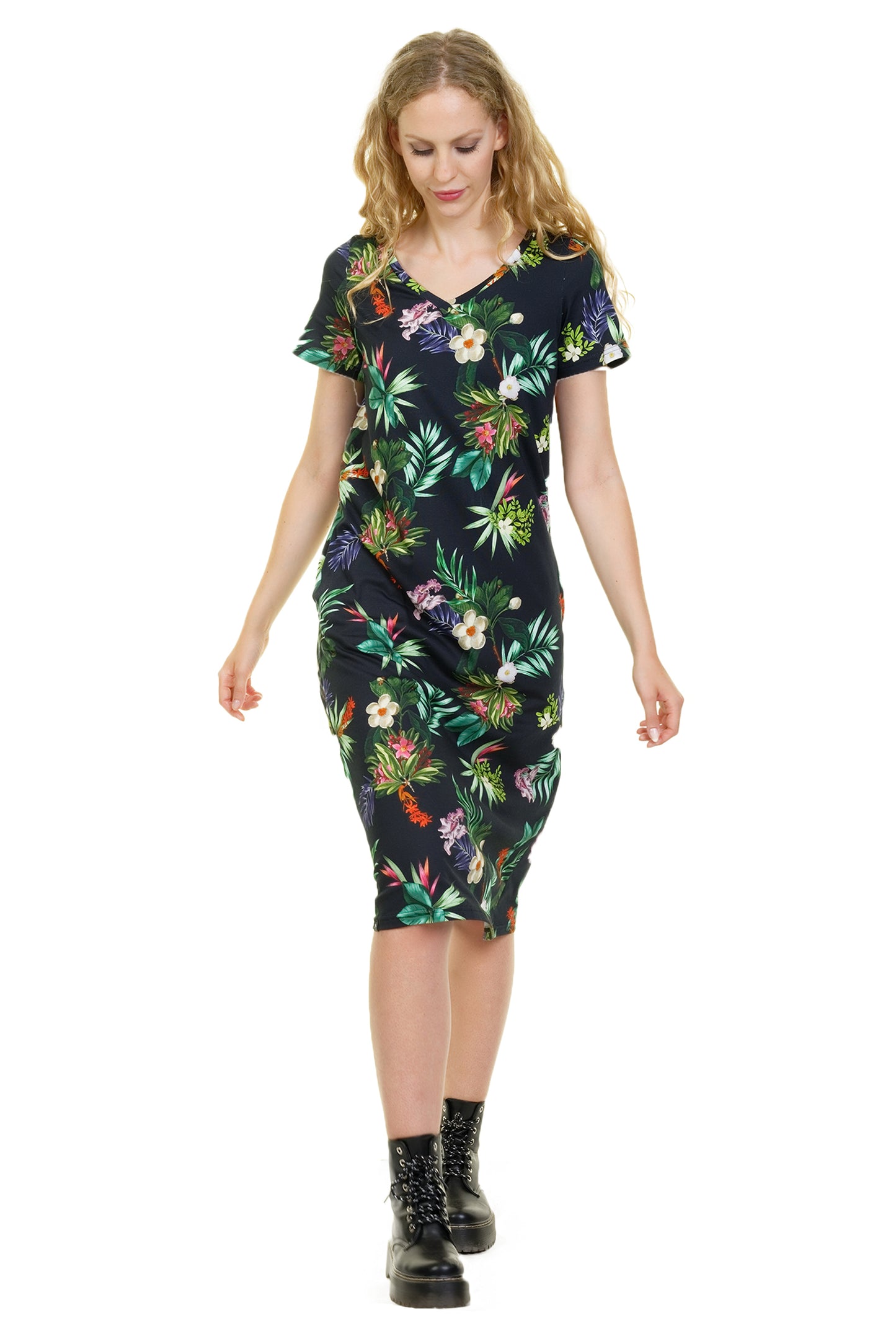 VENTE Taille XS Robe jersey décontractée longue Tropical