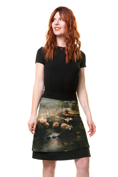 Knielanger Doppelrock für Damen, Design Teichrose, nachhaltige Mode aus Berlin