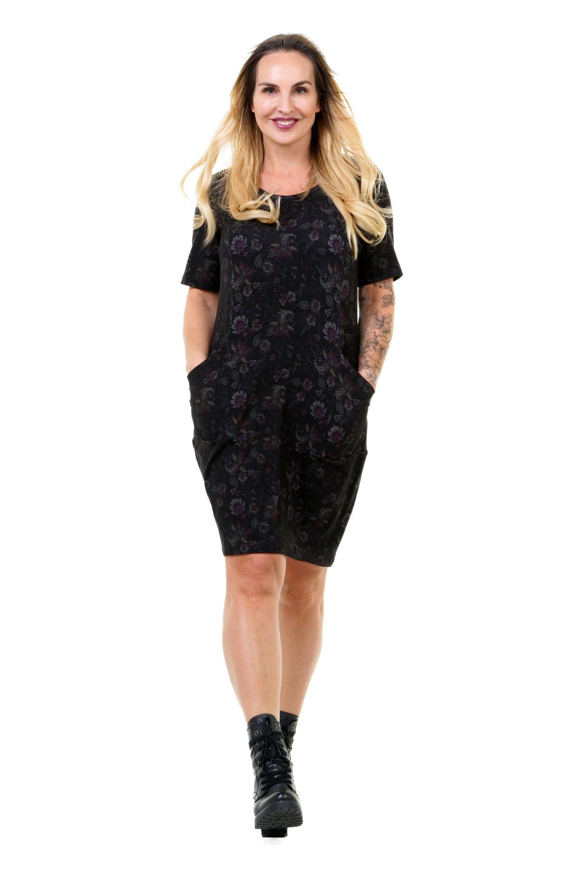 Cloud dress fire flower – casual jersey dress with pockets