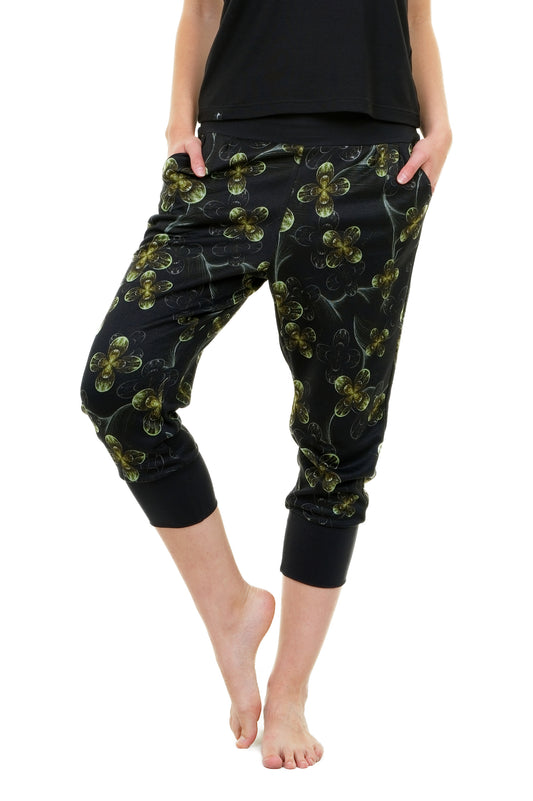 Yoga pants ¾ black Electric Flower