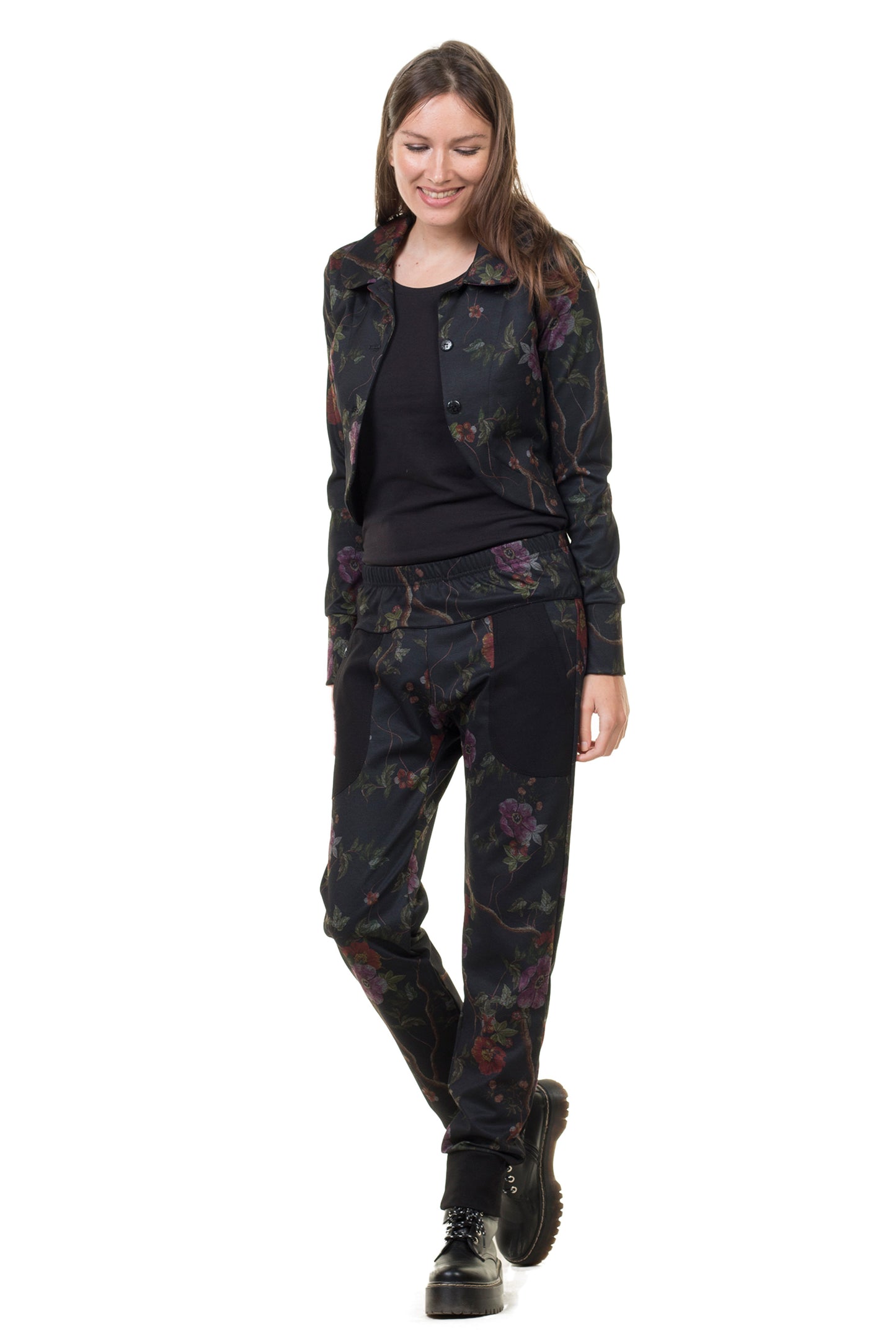 Maxi baggy trousers dark flower