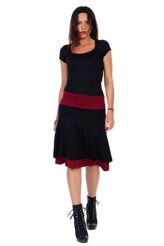 Jupe double noir bordeaux