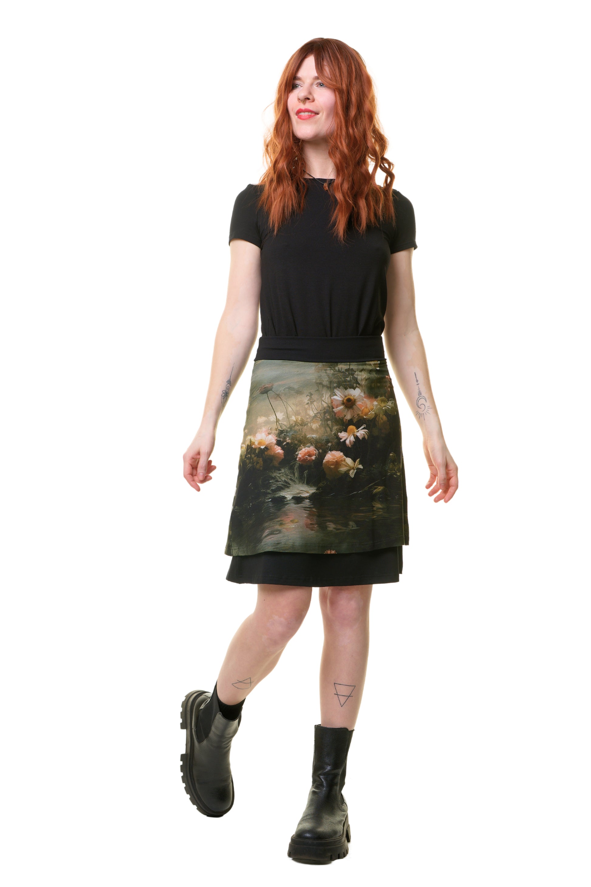 Knielanger Doppelrock für Damen, Design Teichrose, nachhaltige Mode aus Berlin