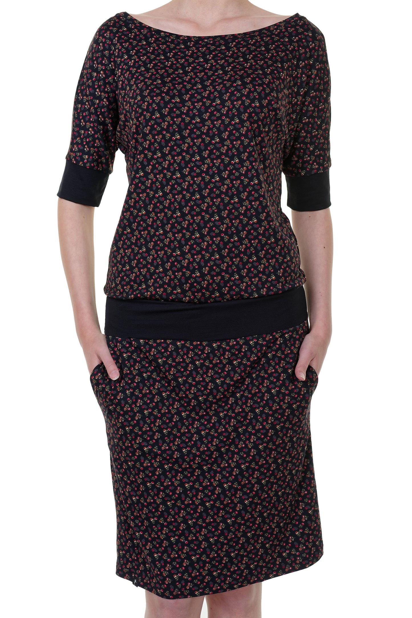 SALE Größe XS Fledermauskleid rote Blümchen