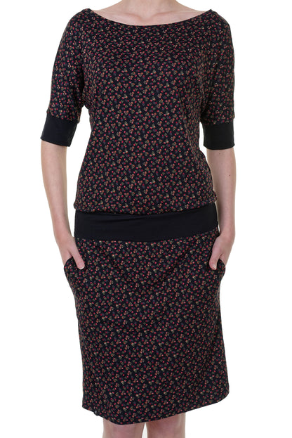 SALE Größe XS Fledermauskleid rote Blümchen