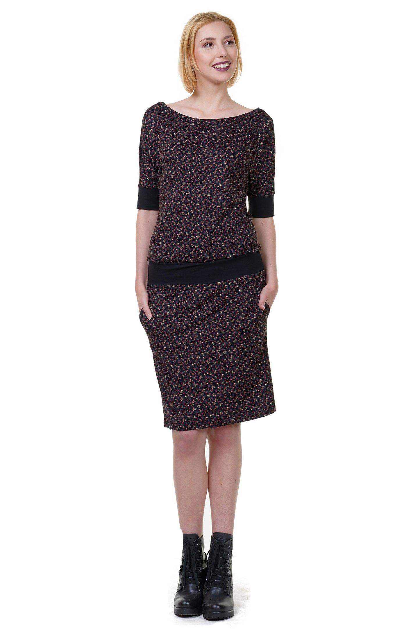 SALE Größe XS Fledermauskleid rote Blümchen
