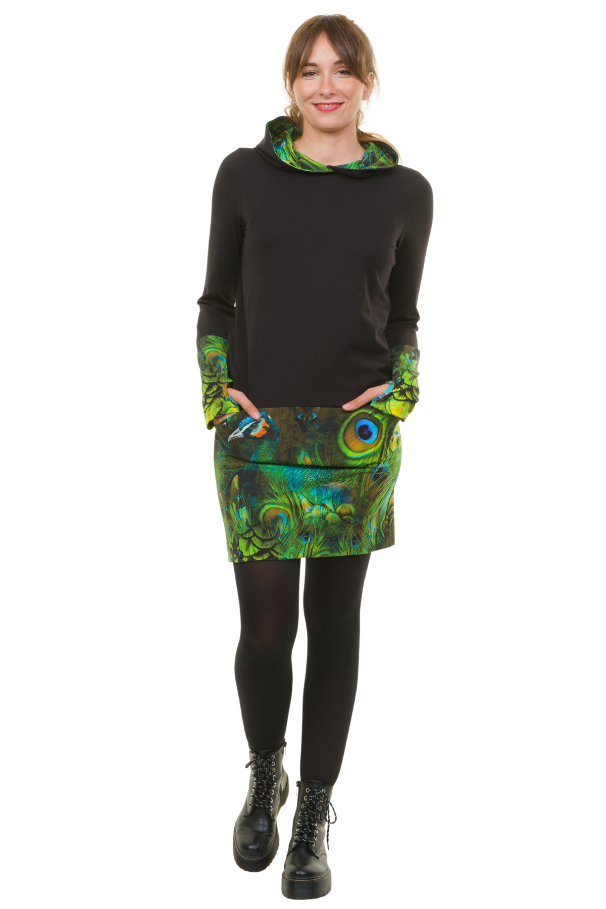 Hoodiekeid Winterzauber schwarz Pfau