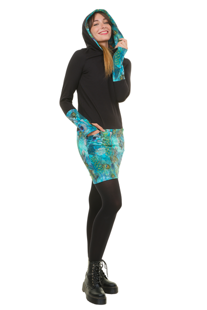 Hoodiekeid Winterzauber schwarz pfau in blau