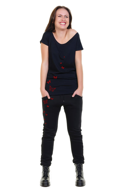 Sweat Pants Butterfly Red