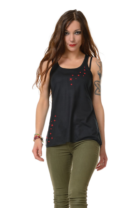 Chemise dos nageur noir poussière de fée rouge