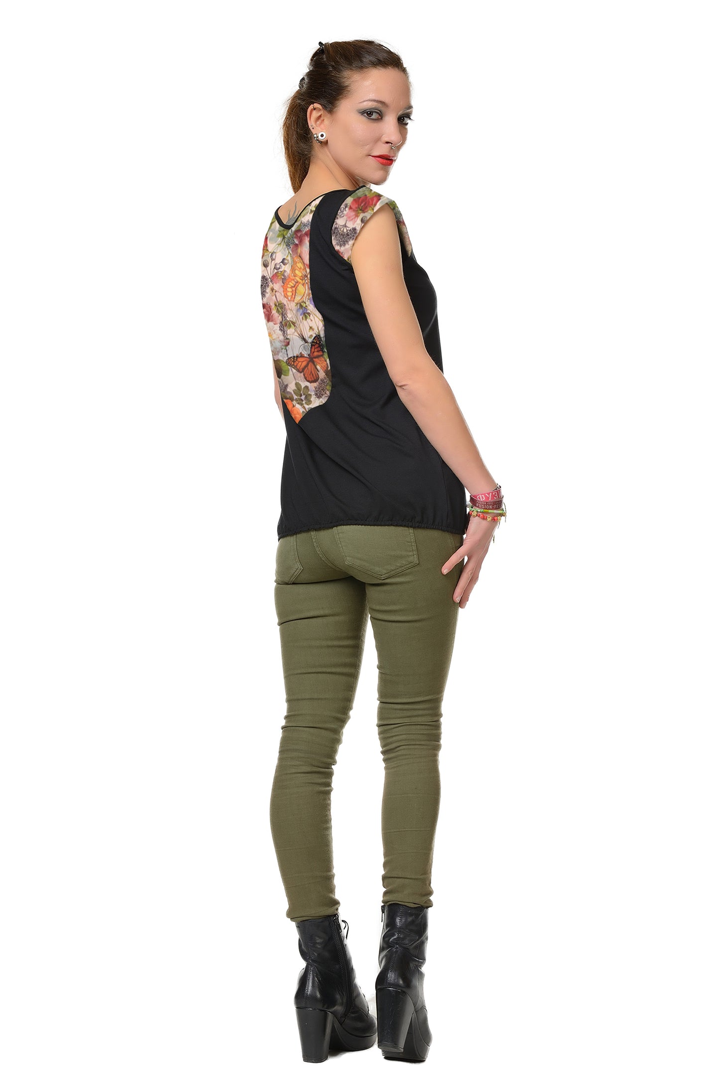Chemise d'été dos papillon magique vert
