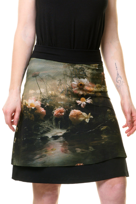 Doppelrock Teichrose mit exklusivem floralem Print, zweilagiger Rock handgenäht in Berlin