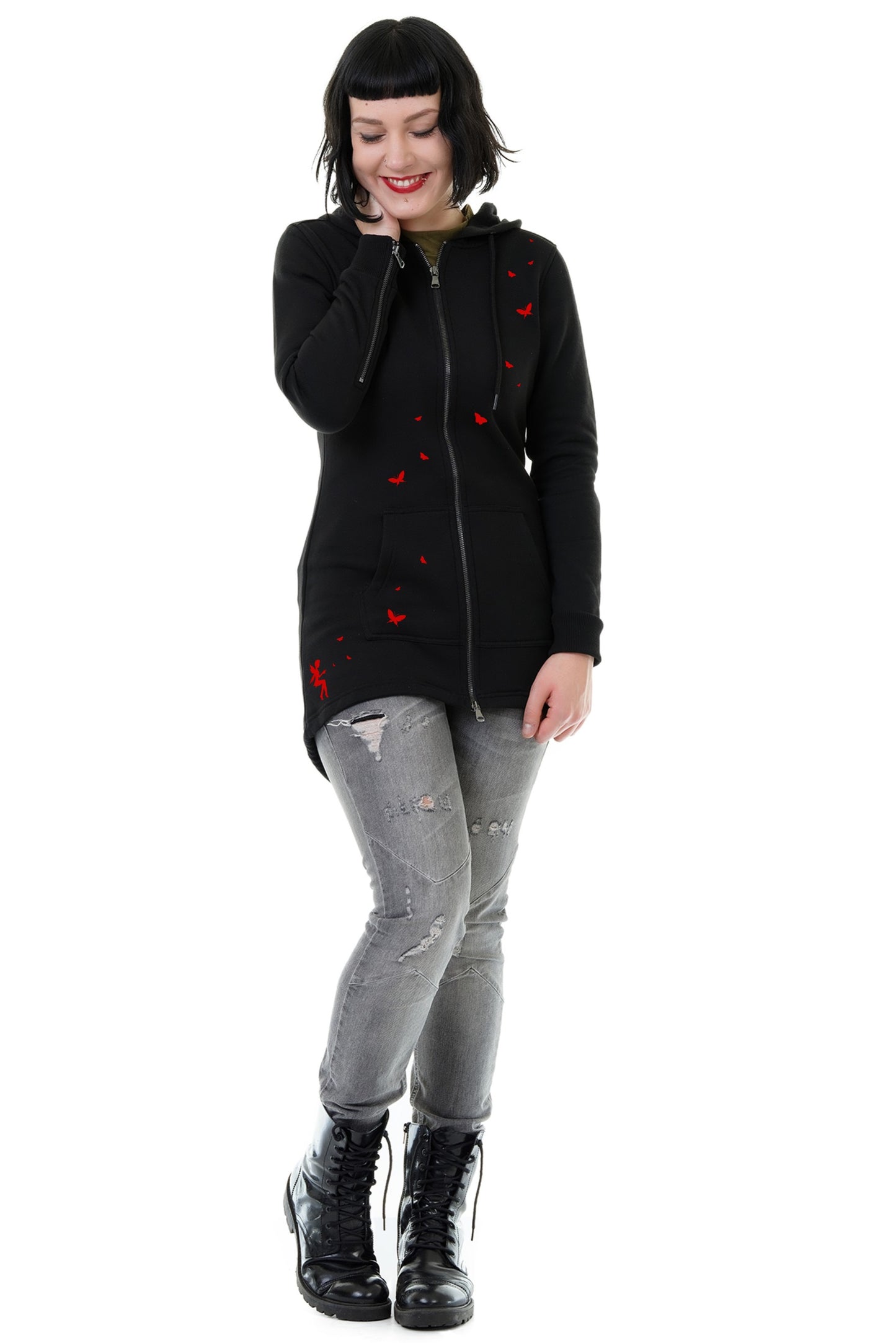 Lange Sweatjacke Schmetterlings Elfe rot