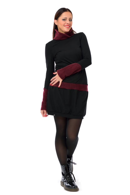 Winterkleid Fleece Kragen bordeaux