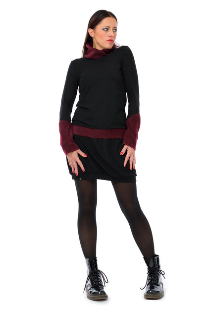 Winterkleid Fleece Kragen bordeaux