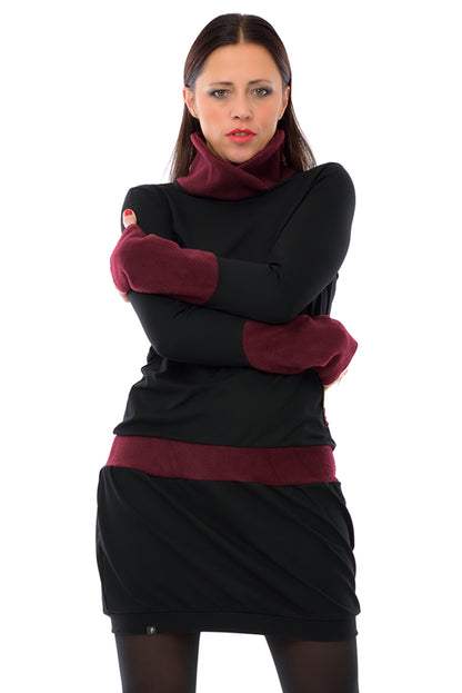 Winterkleid Fleece Kragen bordeaux